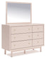 Wistenpine Full Upholstered Panel Bed with Mirrored Dresser, Chest and Nightstand