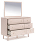 Wistenpine Full Upholstered Panel Bed with Mirrored Dresser, Chest and Nightstand