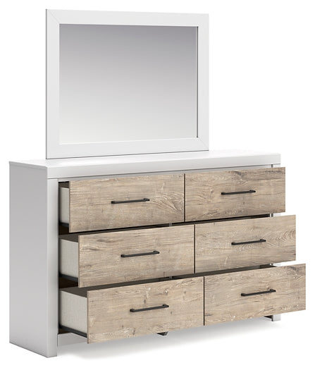 Charbitt Full Panel Bed with Mirrored Dresser and Chest