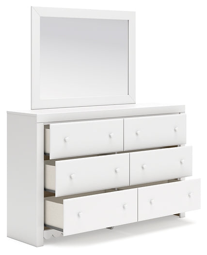 Mollviney Full Panel Storage Bed with Mirrored Dresser, Chest and Nightstand